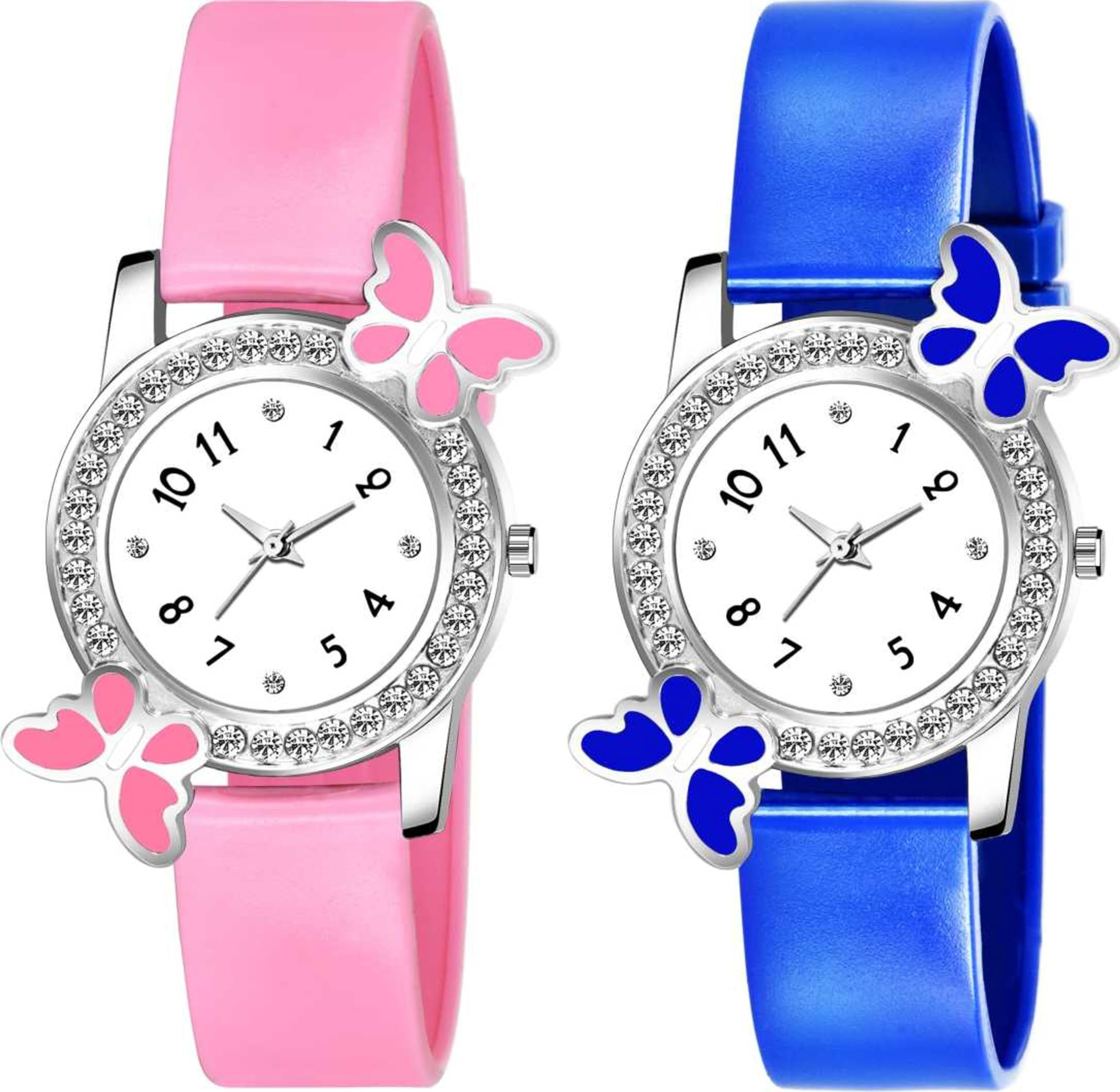 GIFFEMANS Butterfly Analog Watch Set of 2 for Girls - Elegant Floral Design, Perfect for School, Parties & Everyday Wear