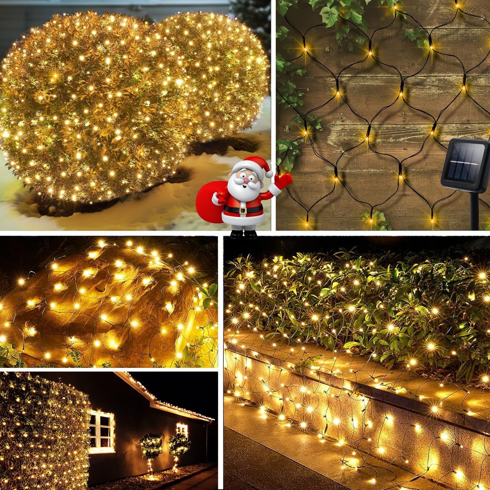 DBFAIRY 100 LED Solar Net Lights Outdoor - 4.9ft x 4.9ft Solar Powered Mesh Lights with Dark Green Cable, Auto On/Off & 8 Lighting Modes - Perfect for Backdrop, Tree Wrapping, Camping Decoration (Warm White)