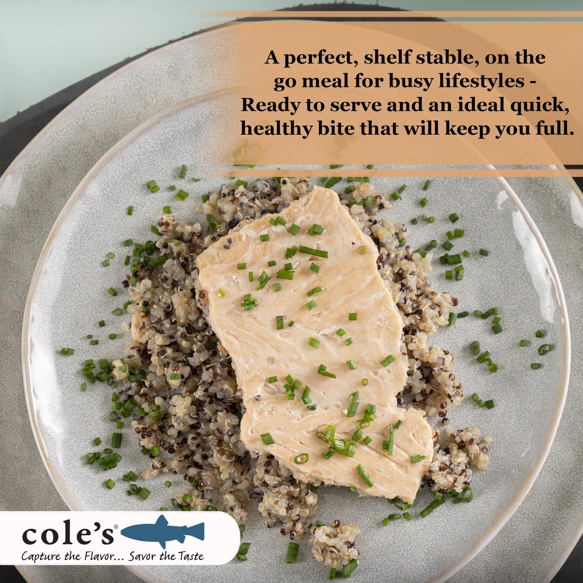 COLE’S - Patagonian Smoked Salmon Fillet with Quinoa | Ready-to-Eat Canned Fish Meal | 5.6 oz | High Protein (19g) & Vitamin D | 6-Pack | Perfect for Camping, Office Lunch & Quick Healthy Meals