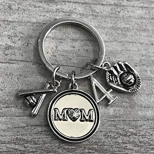 Custom Baseball Mom Keychain with Number Charm - Personalized Baseball Jewelry Gift for Baseball Player Moms - Ideal for Game Days, Team Events & Mother's Day