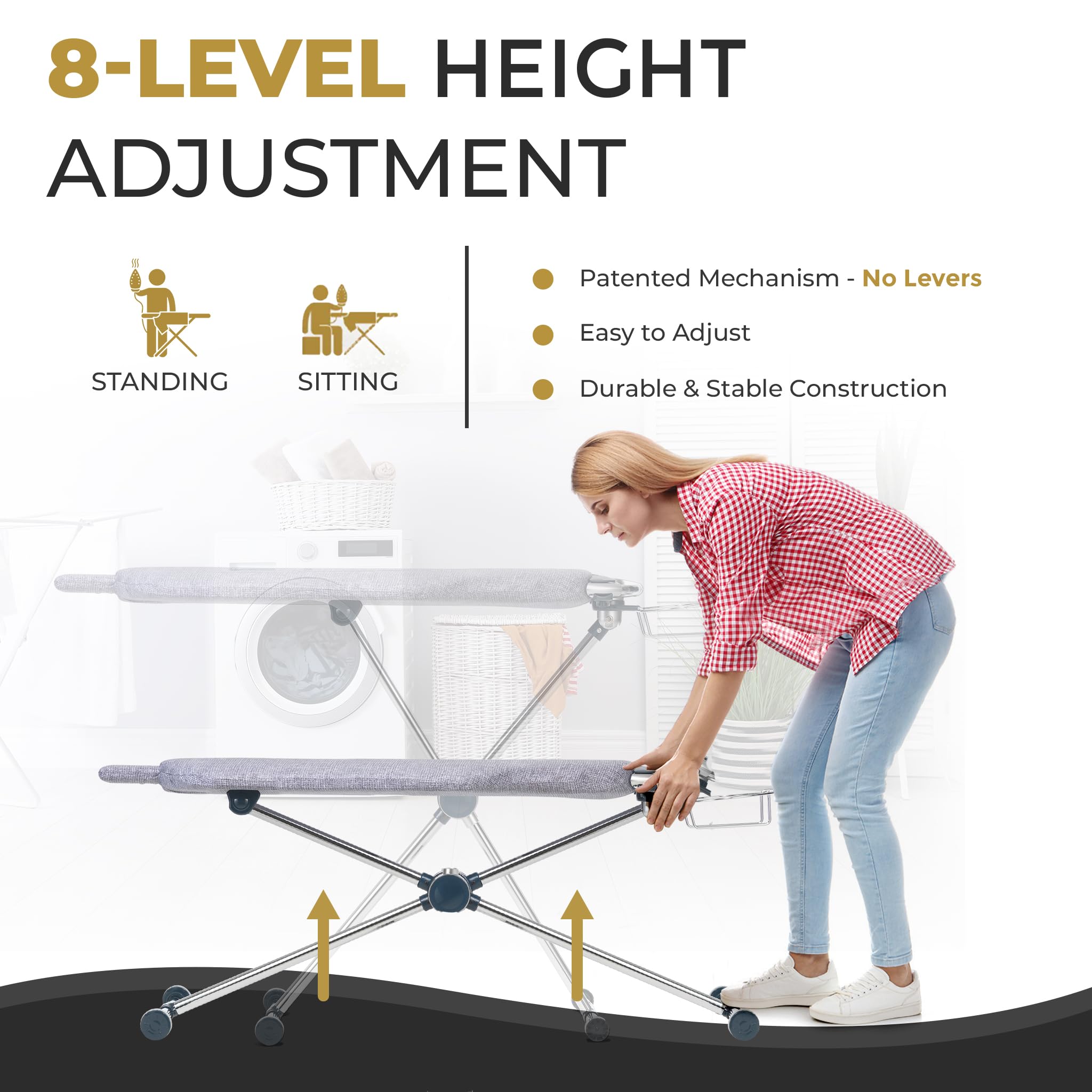 Dazzl 360-Degree Roto-Flip EZ71 Ultra Ironing Board - Dual-Sided Torso-Shaped Ironing Board with 8-Level Adjustable Height, Rotatable Iron Holder & Dual-Clamp Garment Clip - Full Size HDPE Ironing Board for Home, Laundry Room, and Professional Tailoring