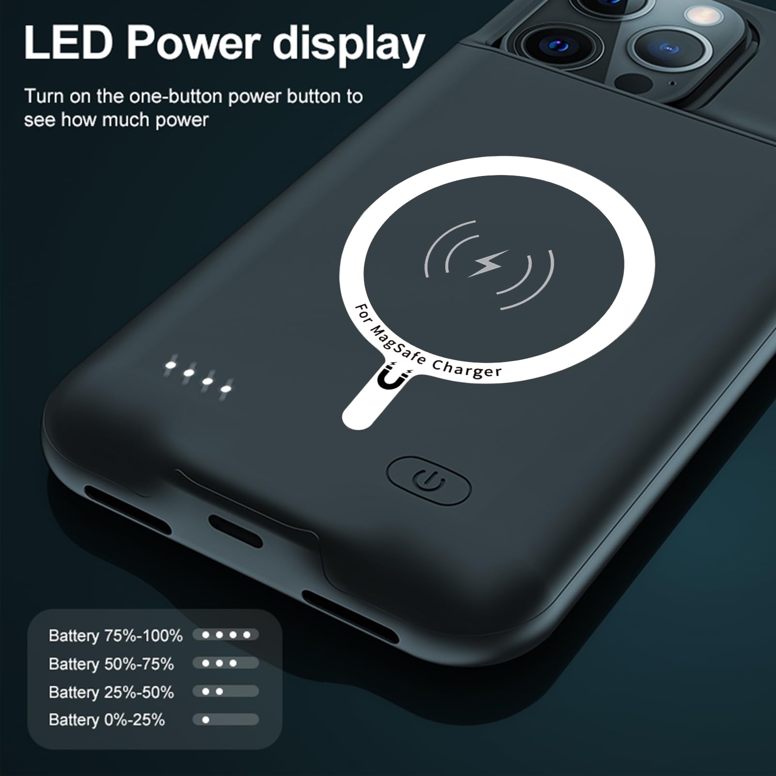 10000mAh Magnetic Battery Case for iPhone 16 Pro (6.3