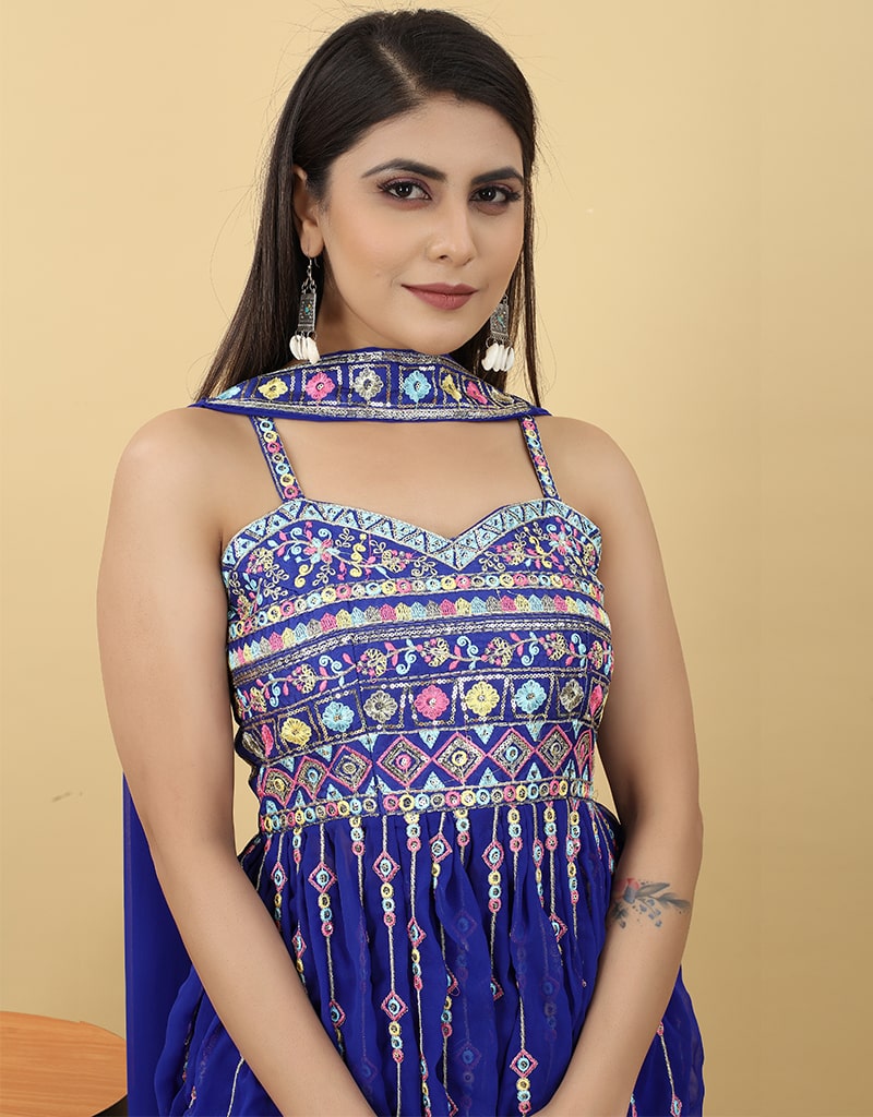 Elegant Blue Georgette Palazzo Suit Set for Women - Comfortable & Stylish Outfit for Summer, Party & Casual Wear