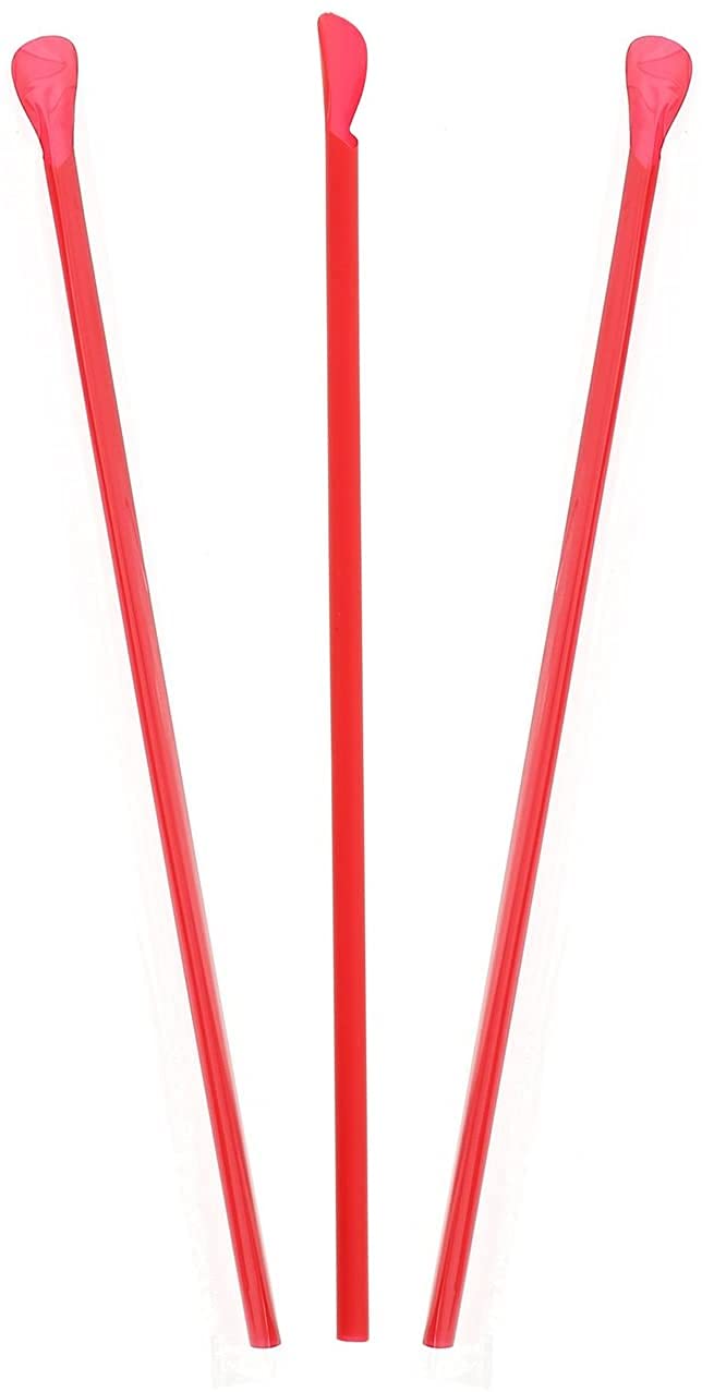 300ct 10-Inch Unwrapped Red Spoon Straws for Concessions, Parties & Events - Bulk Pack of Disposable Plastic Spoon Straws (CE-Spoon Red 10-UN-300) - Perfect for Snow Cones, Slushies, Milkshakes & Bubble Tea
