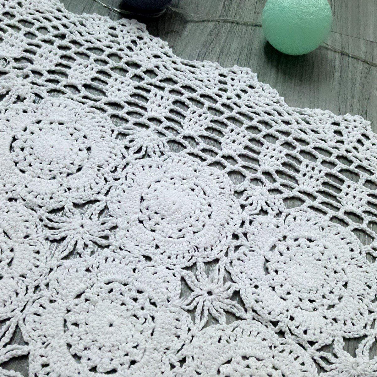 Handmade Cotton Crochet Lace Table Runner - 19x23 Inch White Rectangular Tablecloth for Dining Table, Dresser, or Wedding Decor | Elegant Doily & Home Decoration Scarf