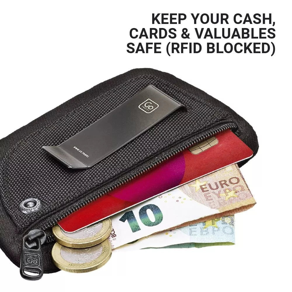 Go Travel RFID Blocking Clip Pouch - Secure Travel Wallet for Passport, Credit Cards & Cash - Perfect for Airports, Hotels & Everyday Use
