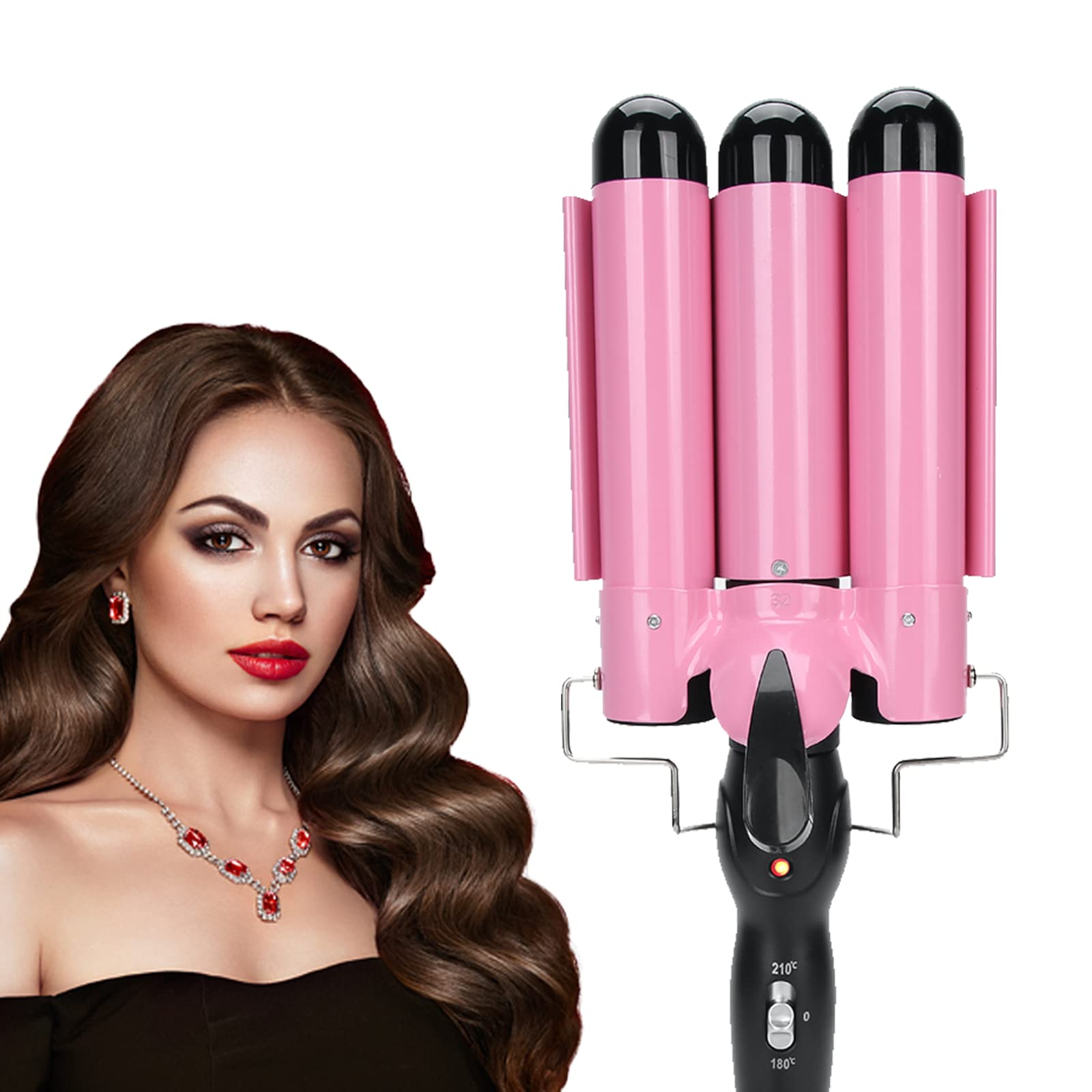 3 Barrel Curling Iron Wand - 32mm Hair Curler for Short & Long Hair, Waver Crimper Styling Tool with Ceramic Technology | Perfect for Beach Waves, Party & Wedding Hairstyles