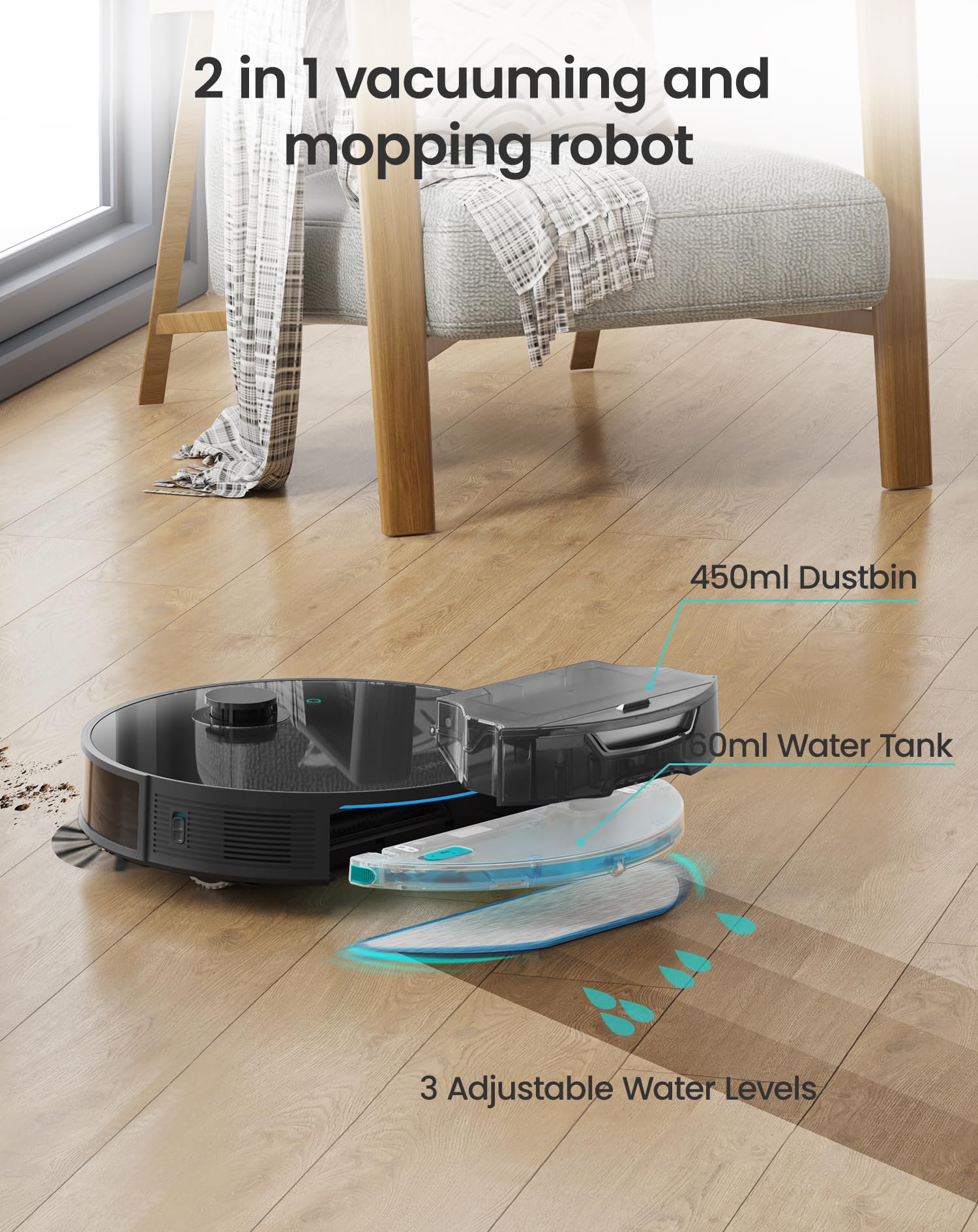 Lefant Robot Vacuum and Mop Combo - 4000Pa Strong Suction, Smart Lidar Navigation with dToF Sensors, Auto Carpet Detection, Sonic Mopping, WiFi/App/Alexa Control - Perfect for Hardwood Floors, Carpets and Pet Hair Cleaning