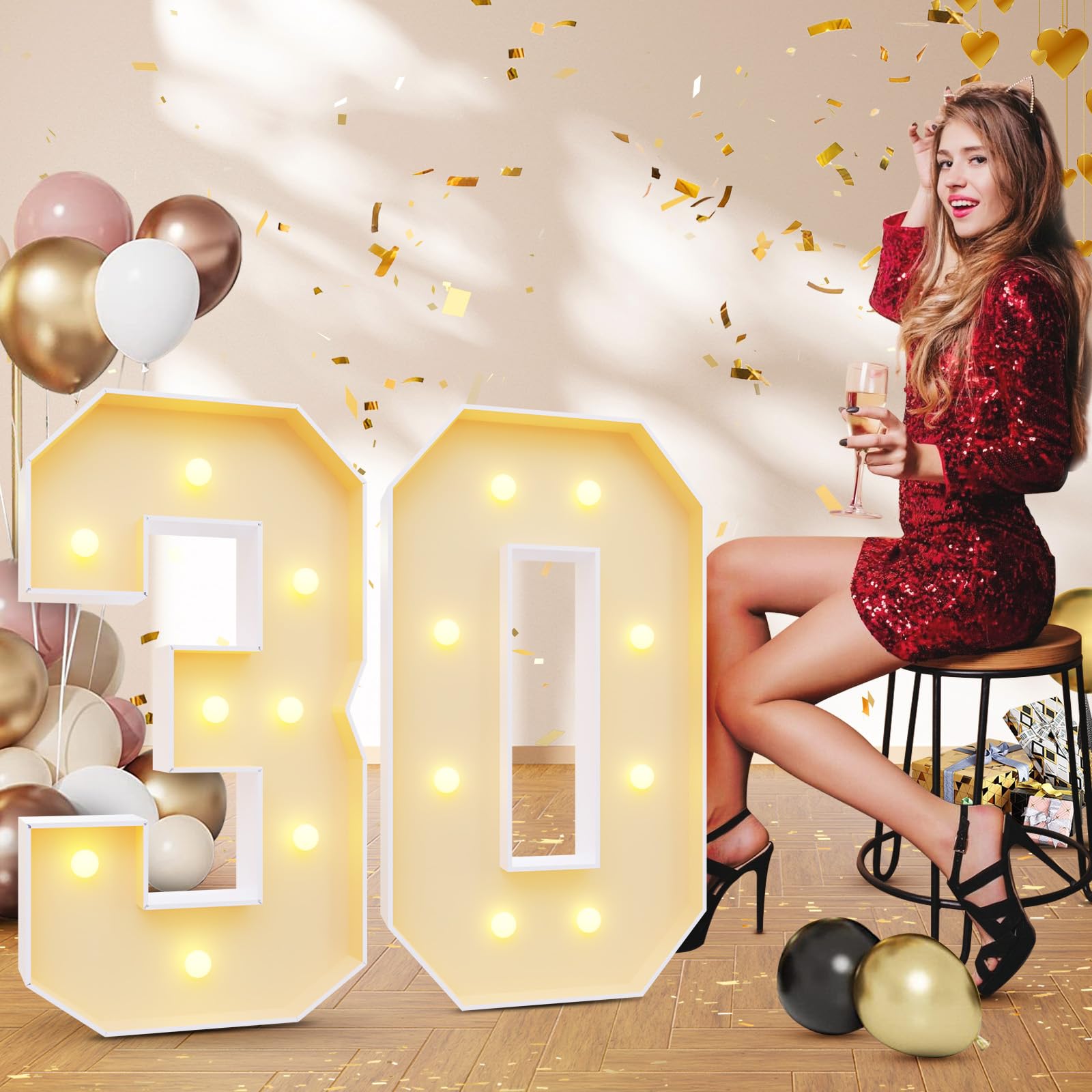 imprsv 3FT Light Up Number 30 - Large LED Birthday Decorations for 30th Anniversary Party | Perfect for Indoor/Outdoor Celebrations, Photo Backdrops & Milestone Events