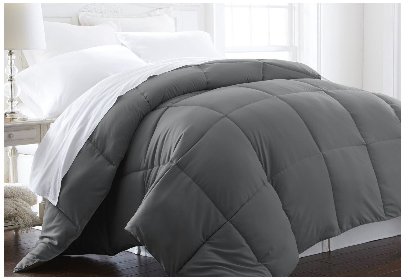 Premium Luxury Down Fiber Comforter - Full/Queen Size, Gray - Soft & Hypoallergenic Bedding for All Seasons | Perfect for Master Bedroom, Guest Room & Airbnb | IEH-COMFORTER-QUEEN-GRAY