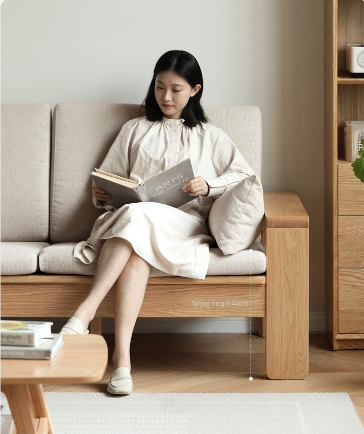 Modern Nordic Fabric Sofa - Solid Oak Wood Frame - Stylish & Durable Living Room Furniture for Small Spaces & Apartments