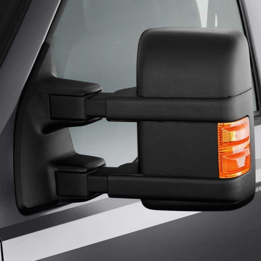 Heated Power-Adjustable Towing Mirrors with Amber Turn Signals for 1999-2007 Ford F250 Super Duty - Textured Black - Perfect for Towing Trailers & Enhancing Visibility