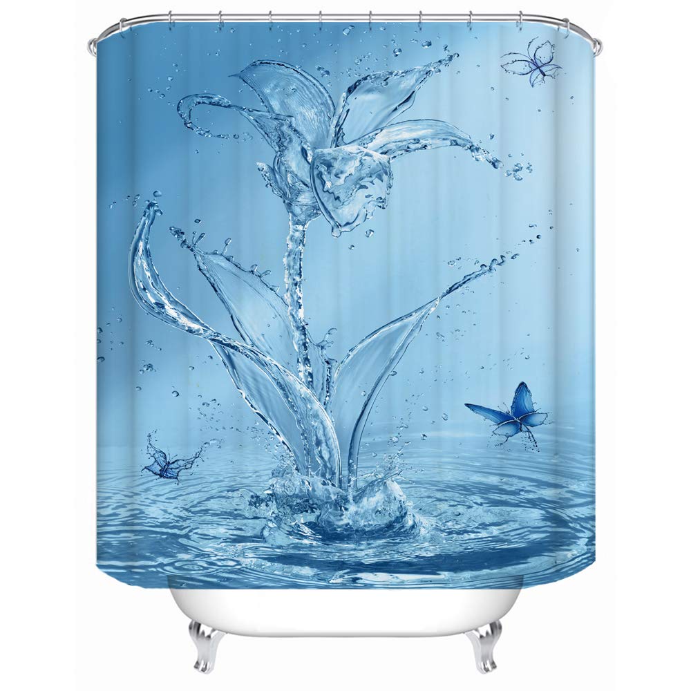 Waterproof Shower Curtain Set with Blue Splash Print - Polyester Fabric Bathroom Curtain with Hooks & Liners for Bathtub or Shower - Elegant Bathroom Decor for Modern Homes