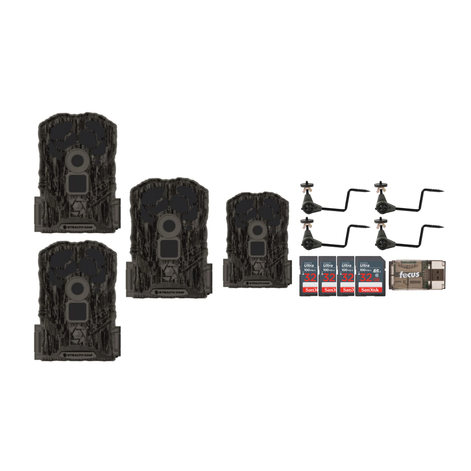 Stealth Cam Browtine 14MP Trail Camera Bundle (4-Pack) with Camera Holder, 32GB SD Card & Card Reader - Perfect for Wildlife Monitoring, Hunting & Outdoor Security