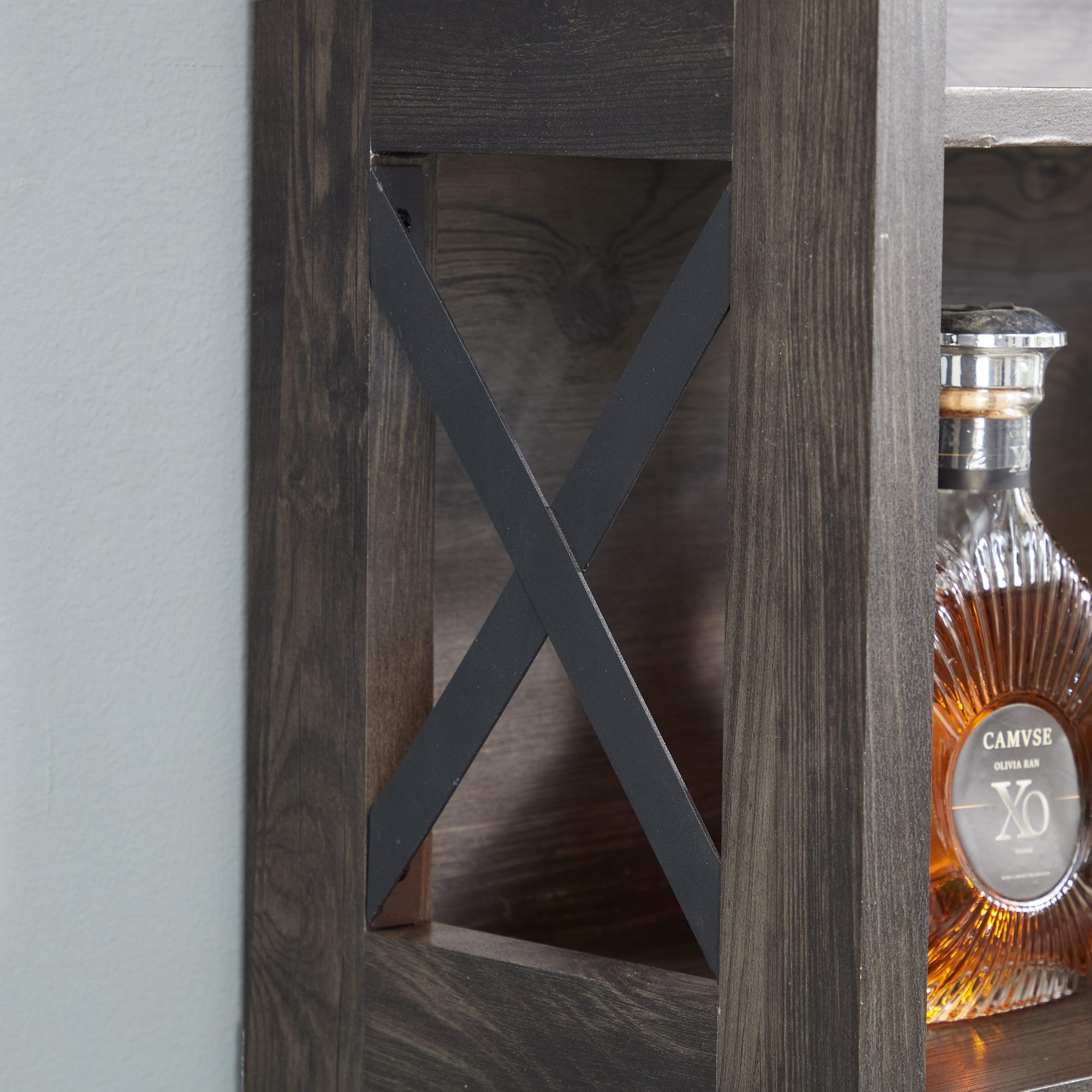 Modern Coffee Bar Cabinet with Microwave Stand - Metal Frame & Hollow Out Barn Design - 26.77