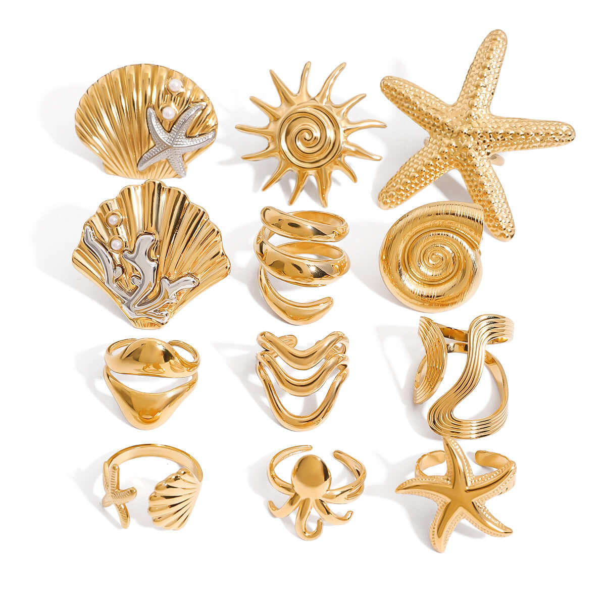 Summer Shell Starfish Thumb Ring for Women - Boho Beach Jewelry | JDR1008 - Perfect for Vacation, Beach Parties, and Summer Fashion Accessories