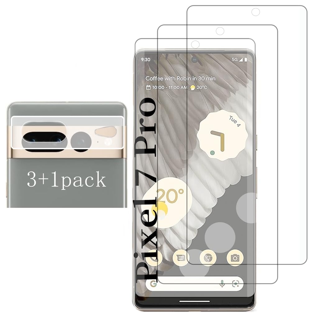 Google Pixel 7 Pro Screen Protector 3-Pack + Camera Lens Protector - 9H Tempered Glass, Fingerprint Compatible, HD Clear 3D Protection - Perfect for Work, Travel & Everyday Use
