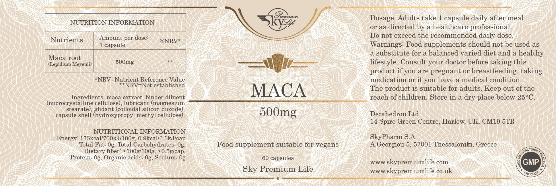 Sky Premium Life Maca Root Capsules 10:1 Extract - 60 Count for Men & Women | Natural Energy & Vitality Supplement | Supports Hormonal Balance & Stamina | Perfect for Busy Professionals & Active Lifestyles