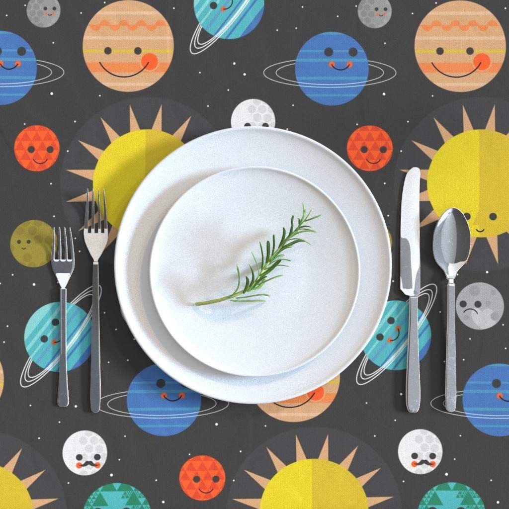 Solar System Print Cotton Sateen Tablecloth 70x144 Inches - Custom Celestial Galaxy Stars Design for Dining, Nursery, and Party Decor | Machine Washable Table Linens