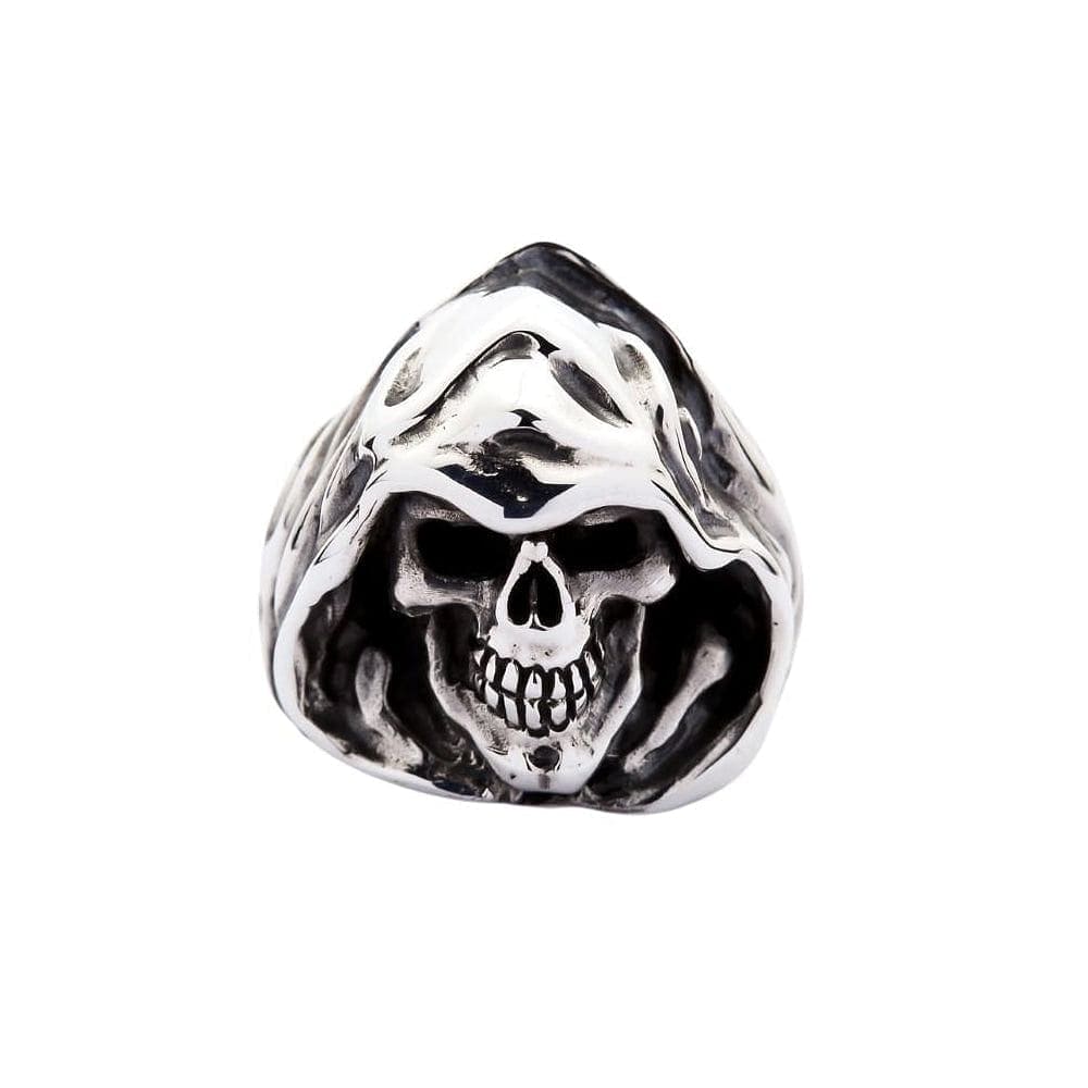 Grim Reaper Sterling Silver Hood Skull Ring for Men - Gothic Jewelry, Halloween Accessory, Biker Style Gift - Perfect for Dark Fashion & Costume Parties