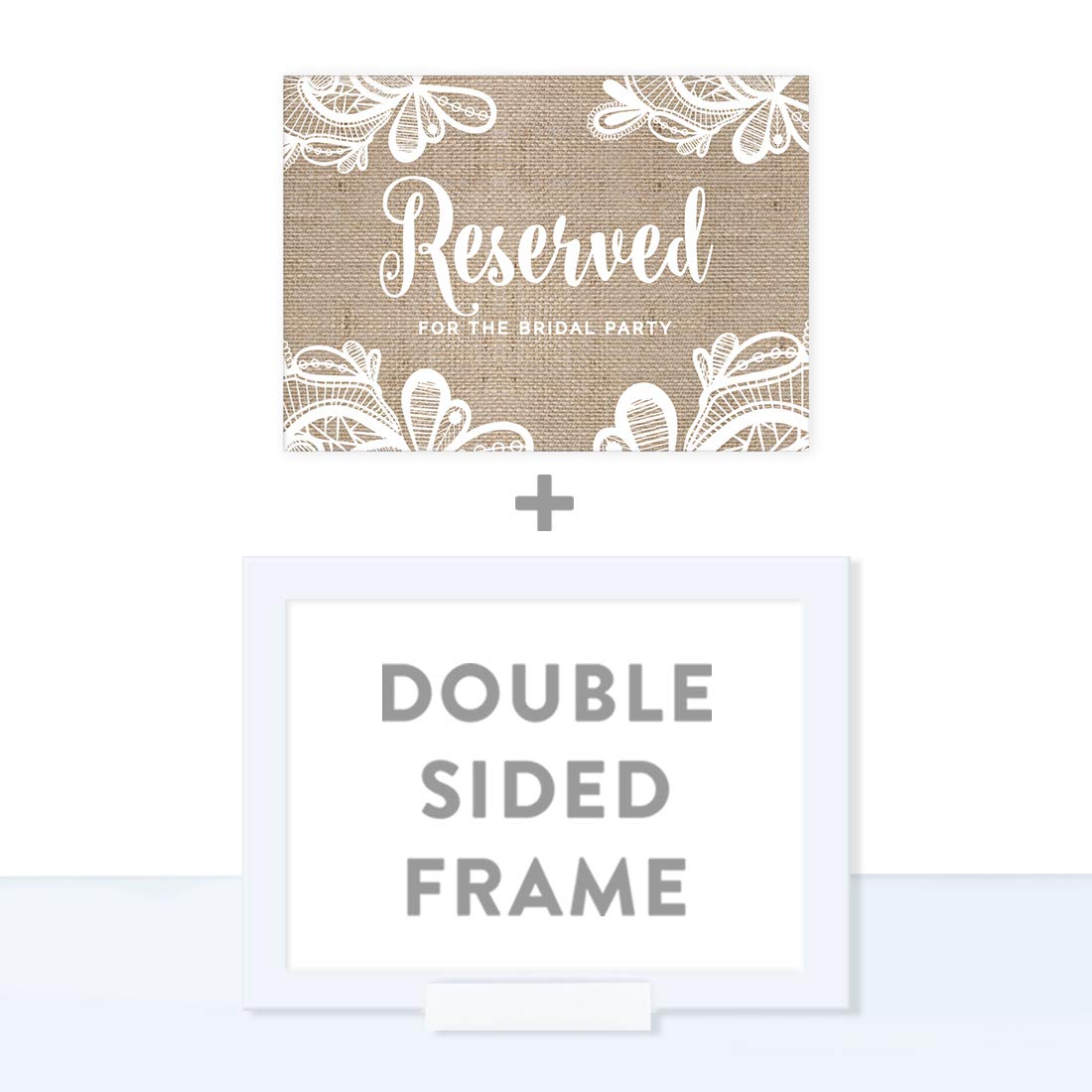 5x7-inch Andaz Press Wedding Framed Party Sign - Burlap Lace Printed Cardstock for Bridal Party - 1-Pack with Frame - Perfect for Wedding Receptions, Bridal Showers & Anniversary Decorations