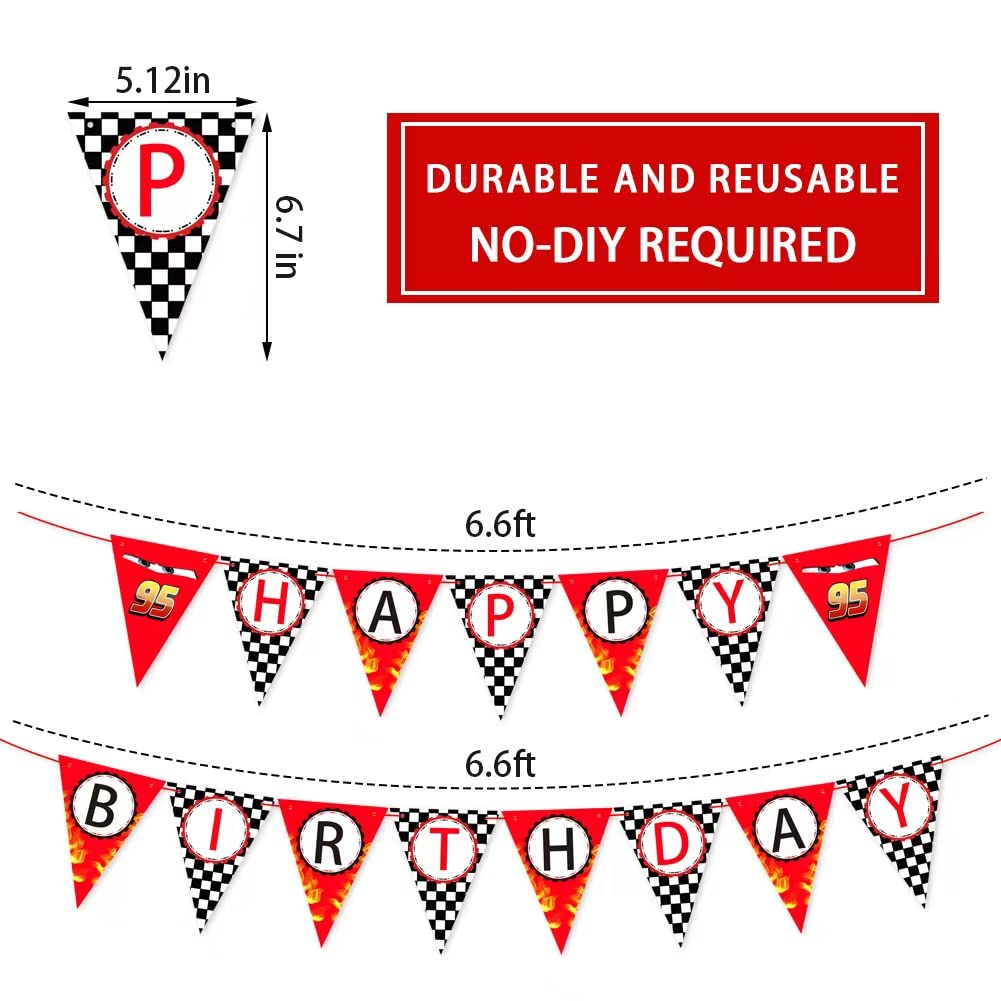 Race Car Happy Birthday Banner - Racing Themed Party Decorations, Checkered Flag Party Sign & Supplies for Boys' Birthday, Baby Shower, Kids Room Decor | Let's Go Racing Theme