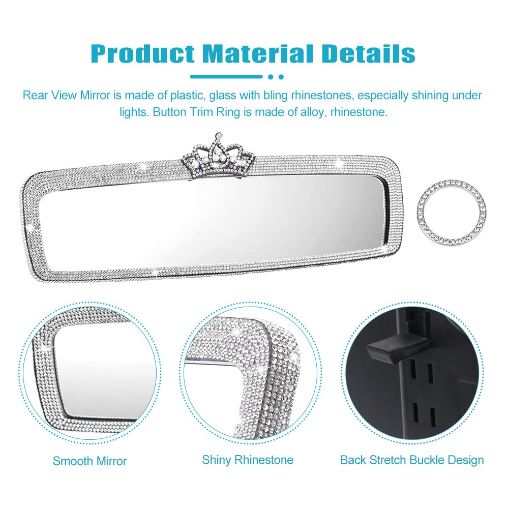 Sparkling Rhinestone Car Rear View Mirror Cover - Crystal Diamond Decor for Women - Universal Fit for All Car Models - Enhance Interior Style & Visibility - Perfect for Daily Commute, Road Trips & Gifts