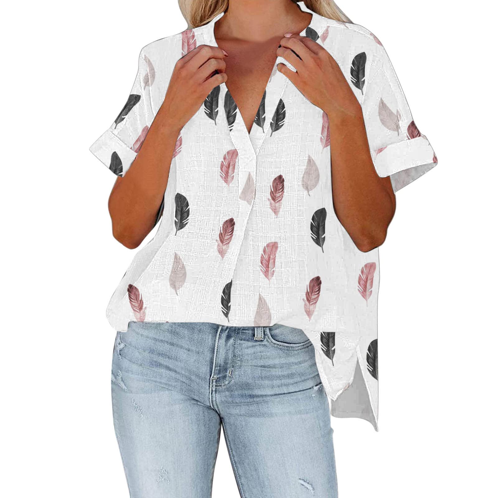Women's Summer Casual V-Neck Printed Tunic Tops - Loose Fit Short Sleeve T-Shirts for Everyday Wear | Perfect for Beach Outings, Office Casual & Weekend Brunch