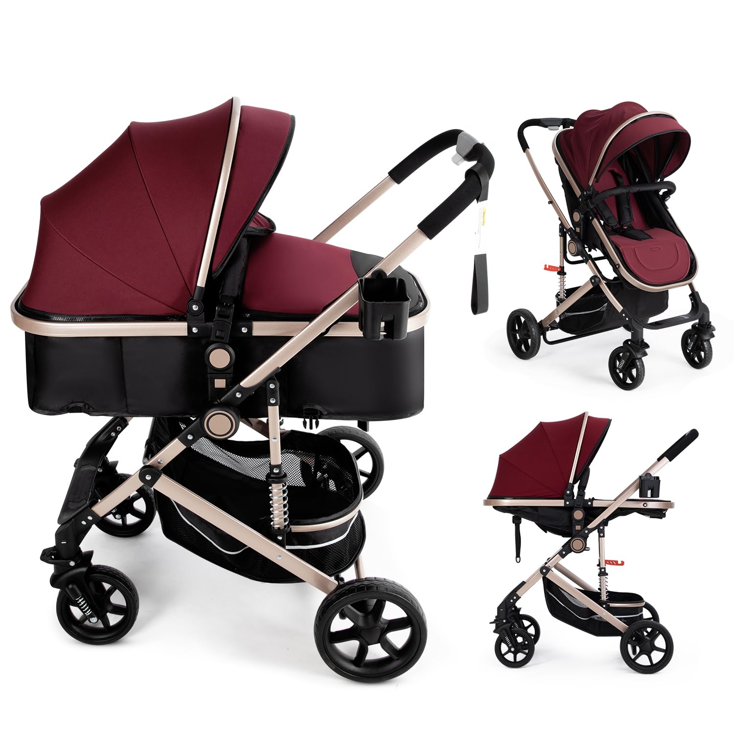 2 in 1 Convertible Baby Stroller & Bassinet - Reversible Newborn Pram with Adjustable Canopy | Foldable Lightweight Pushchair for Infants & Toddlers | Shock-Absorbent Wheels for Smooth Rides | Perfect for Park Walks, Shopping & Travel