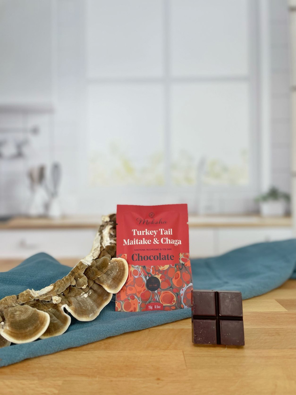 Organic Turkey Tail Maitake & Chaga Dark Chocolate Bar 70% Cocoa - Immune Support Superfood Snack for Hiking, Yoga & Healthy Lifestyle