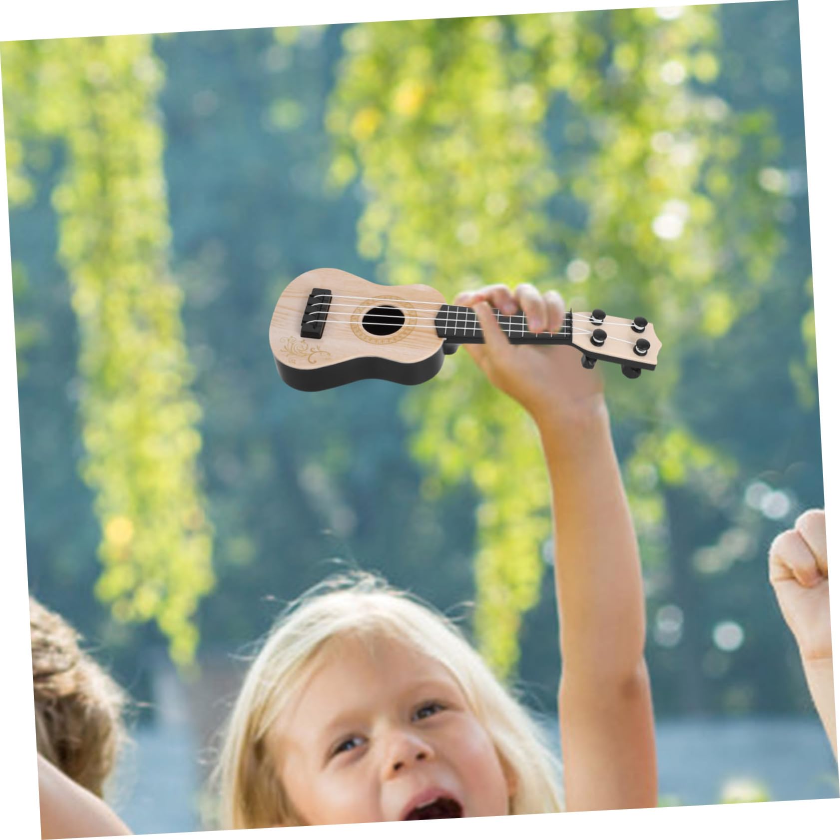TOYANDONA Mini Ukulele Guitar Toy - 21 Inch Small Plastic Ukulele for Kids Beginners, Musical Instrument Gift for Toddlers & Children (White & Beige) - Perfect for Birthday Gifts, Music Lessons & Early Childhood Education