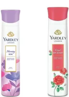 Yardley London Morning Dew & Red Rose Deodorant Spray Combo Pack for Women - 2 x 150ml Fresh Floral Fragrance - All-Day Protection for Work, Gym & Daily Use