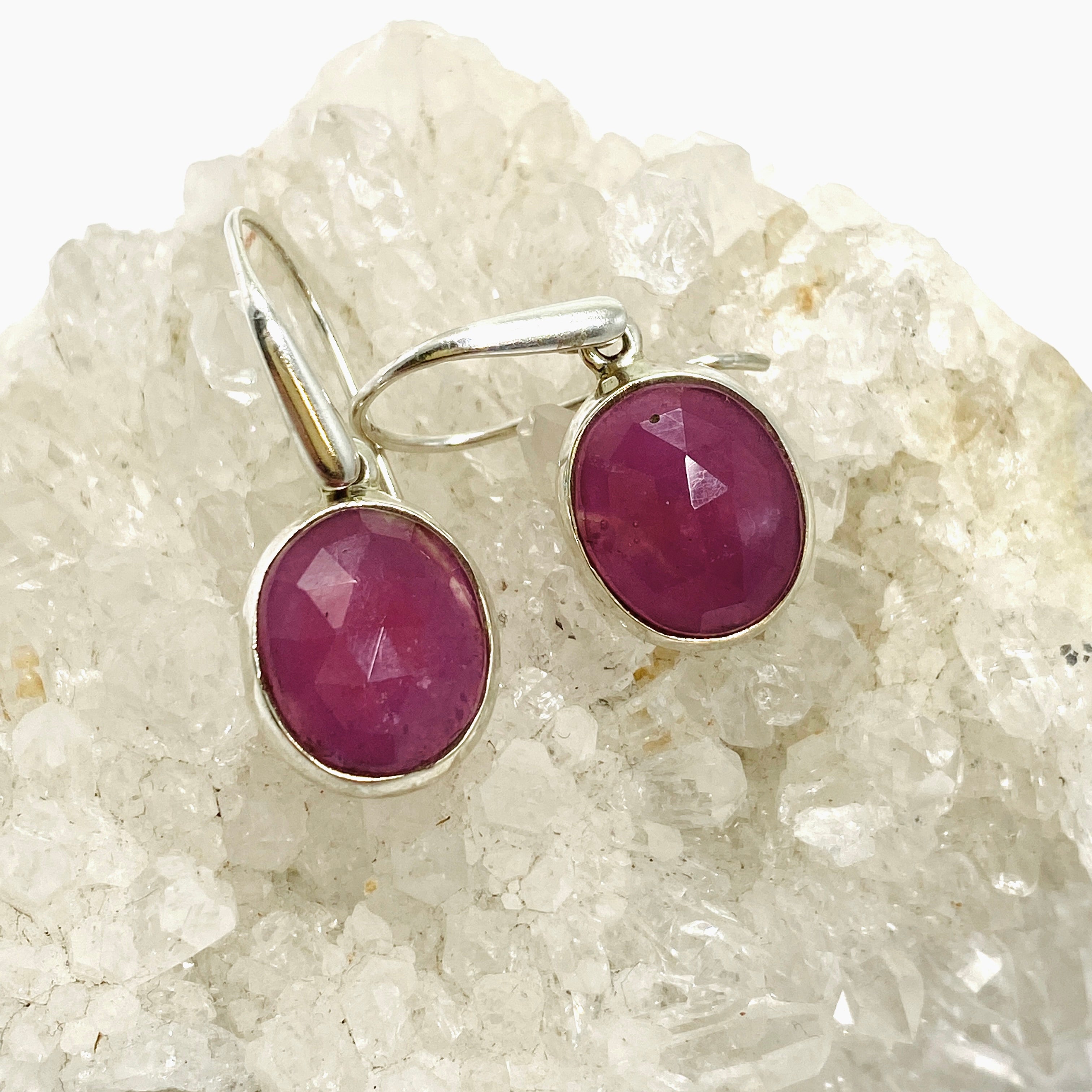 Ruby Oval Checkerboard Faceted Earrings PEGJ285 | Elegant Dangle Earrings for Women | Perfect for Parties, Weddings & Special Occasions