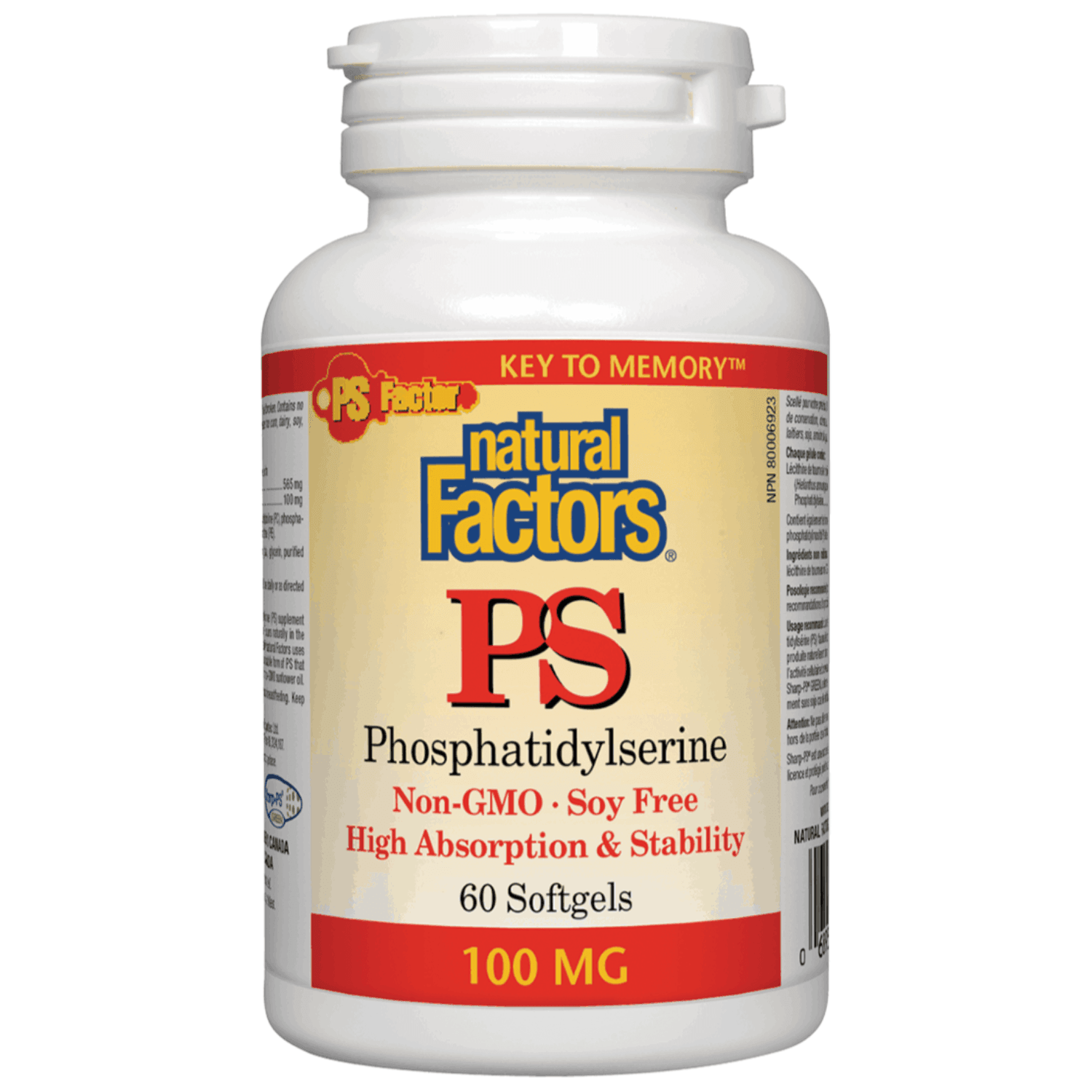 Natural Factors PS Phosphatidylserine 100mg - 60 Softgels for Brain Health & Memory Support | Stress Relief & Cognitive Function Supplement for Adults