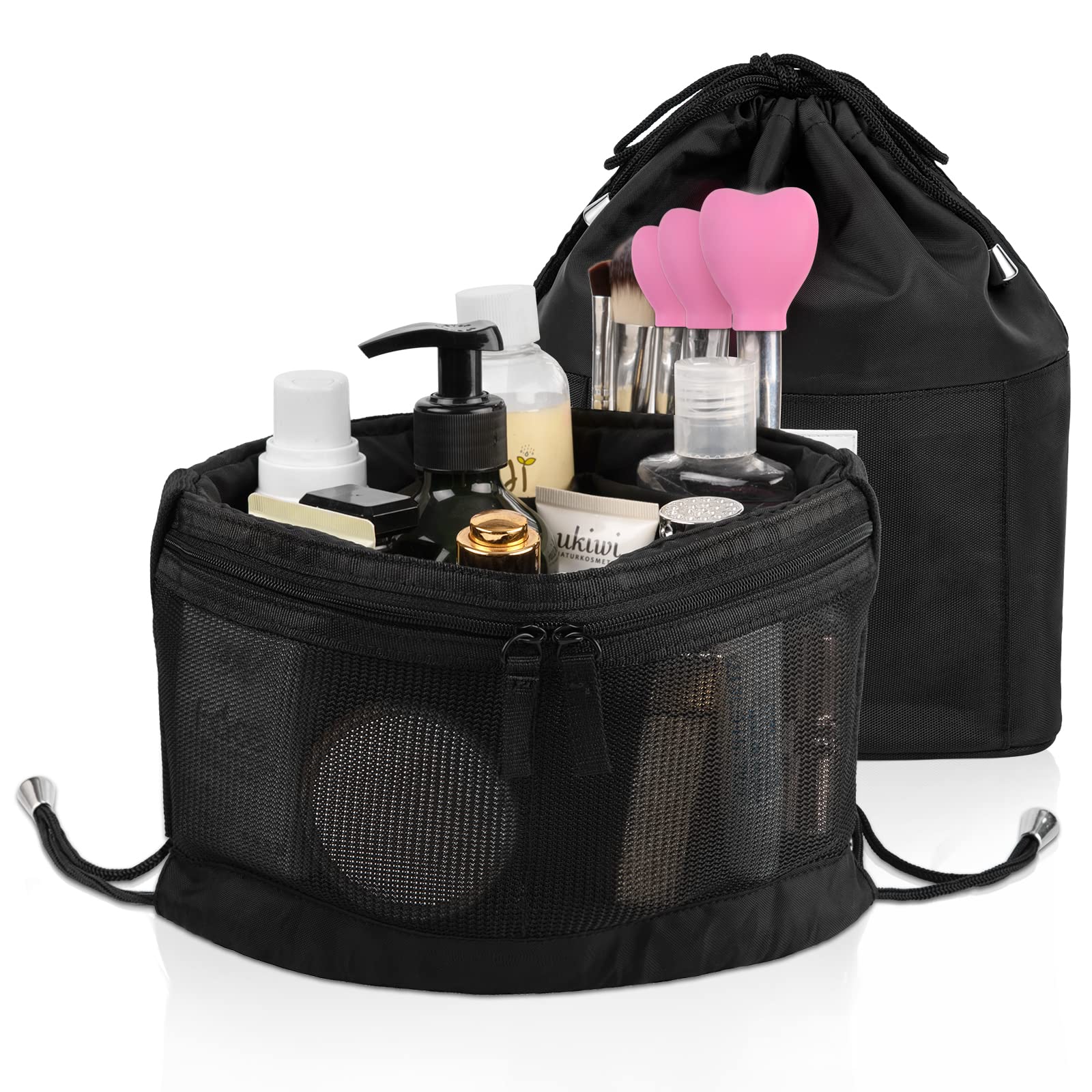 DEZEM Water-Resistant Makeup Pouch & Travel Toiletry Bag - Cosmetic Organizer for Accessories, Shampoo, Lotion - Perfect for Vacation, Gym & Daily Essentials (Black)