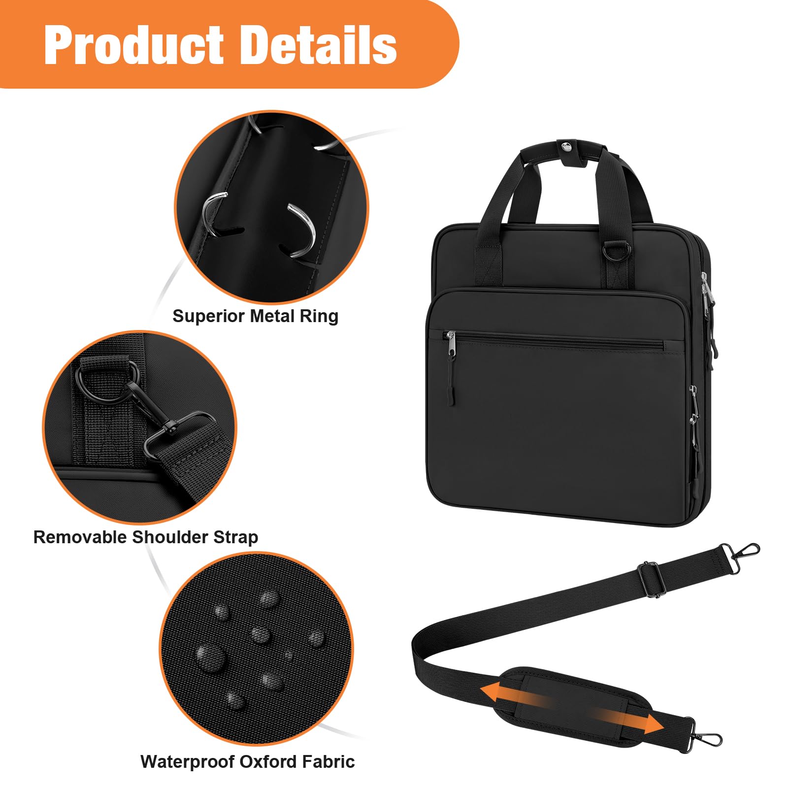 3 Ring 2 Inch Zipper Binder - 500 Sheet Capacity School Binder with Zipper Closure for Students, Teens & Kids - Compatible with 13-Inch MacBook - Includes Handle & Adjustable Shoulder Strap (Black) - Perfect for School, College, Office & Travel Organization