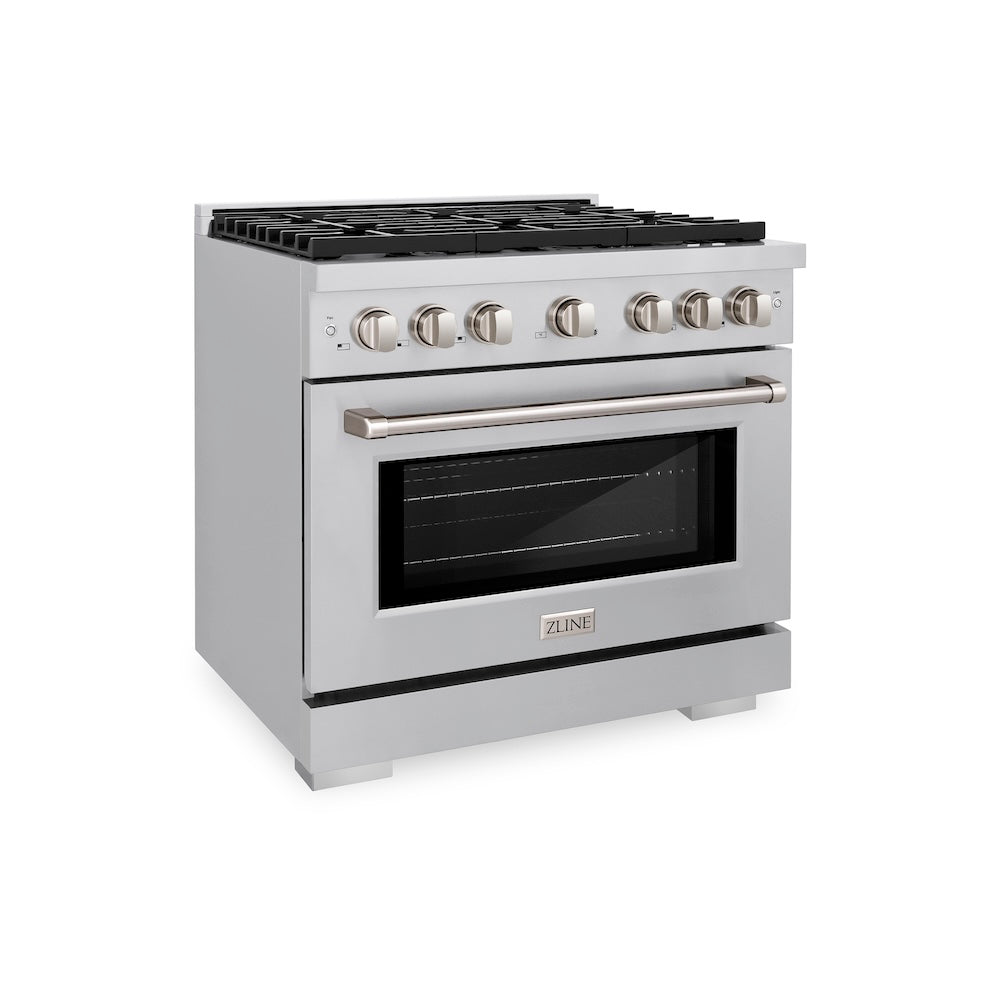 ZLINE 36 Inch 5.2 Cu. Ft. Stainless Steel Dual Fuel Range - Gas Cooktop & Electric Convection Oven with 6 Brass Burners (SDR BR 36) - Perfect for Modern Kitchens & Professional Cooking