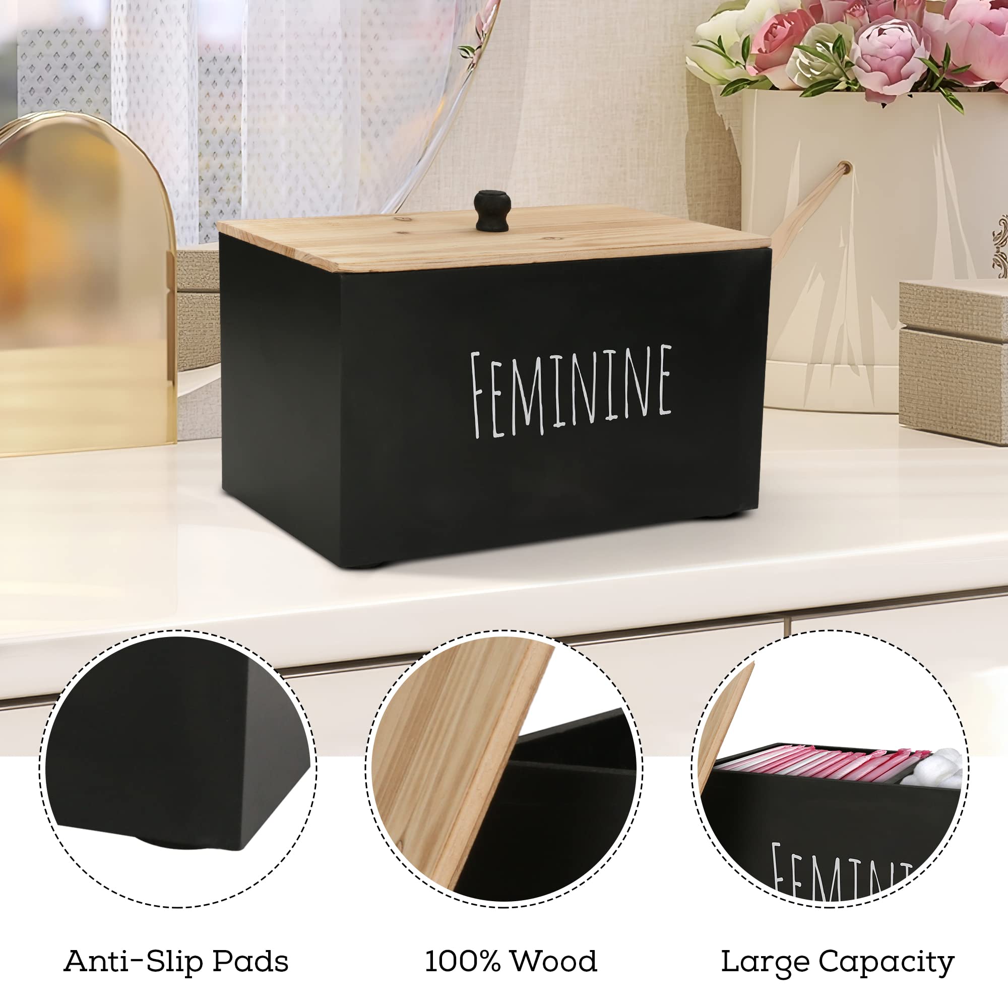 Wooden Tampon Holder for Bathroom - Rustic Farmhouse Decor & Organizer
