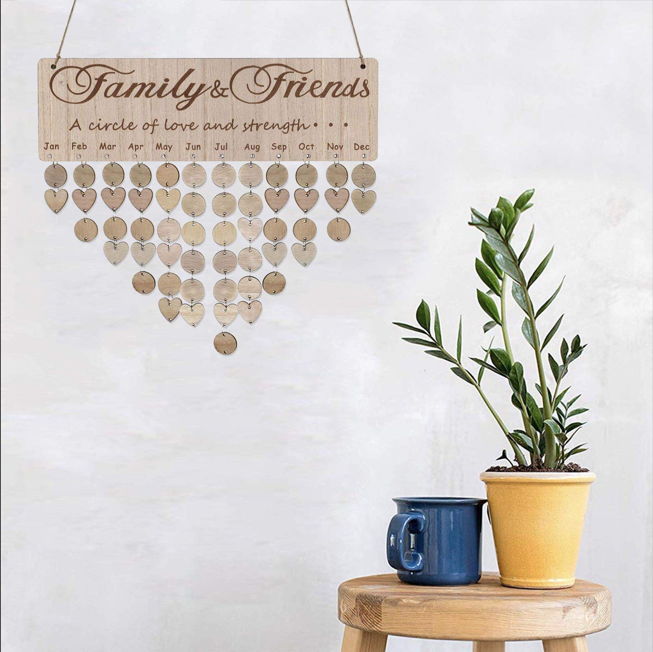 Family Birthday Reminder Board - Wooden Wall Hanging Calendar with DIY Unfinished Wood Slices - Perfect for Home Decor, Party Planning & Gift Giving