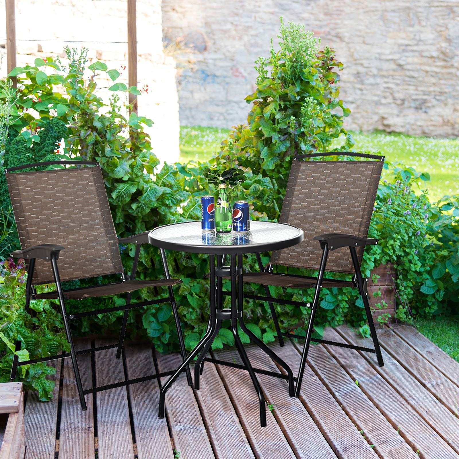 SAFSTAR 3-Piece Outdoor Bistro Set - Round Patio Dining Table with 2 Folding Chairs for Poolside, Balcony, Garden & Yard - 27.5