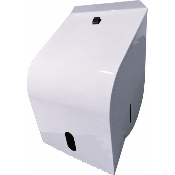 Premium White Hand Towel Roll Dispenser - Stainless Steel Metal Holder for Bathroom, Kitchen & Salon - Wall Mount or Countertop Use