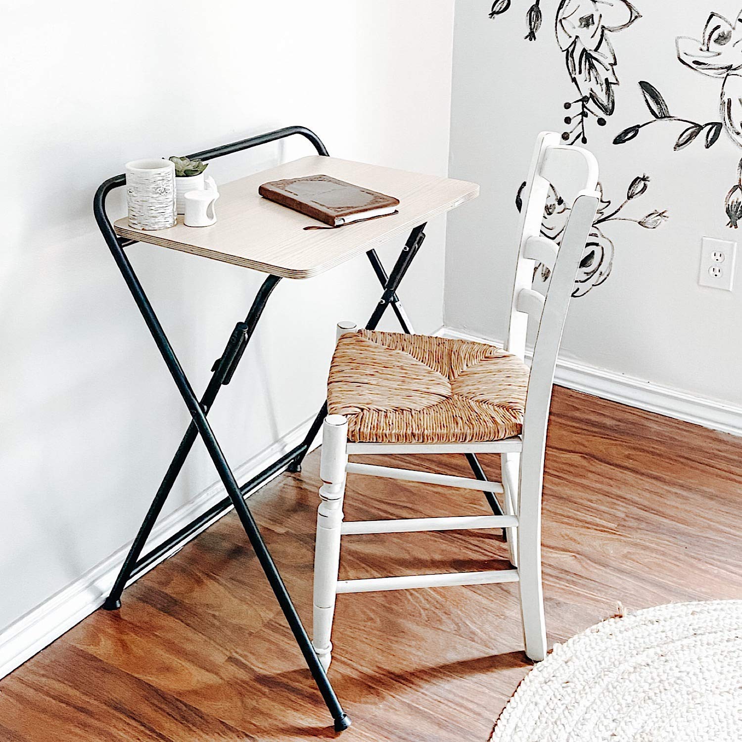 SOFSYS Modern Folding Desk for Small Space - Compact Computer Gaming & Writing Desk with Industrial Metal Frame & Premium Oak/Black Desktop - Perfect for Home Office, Student Study & Workspace Organization