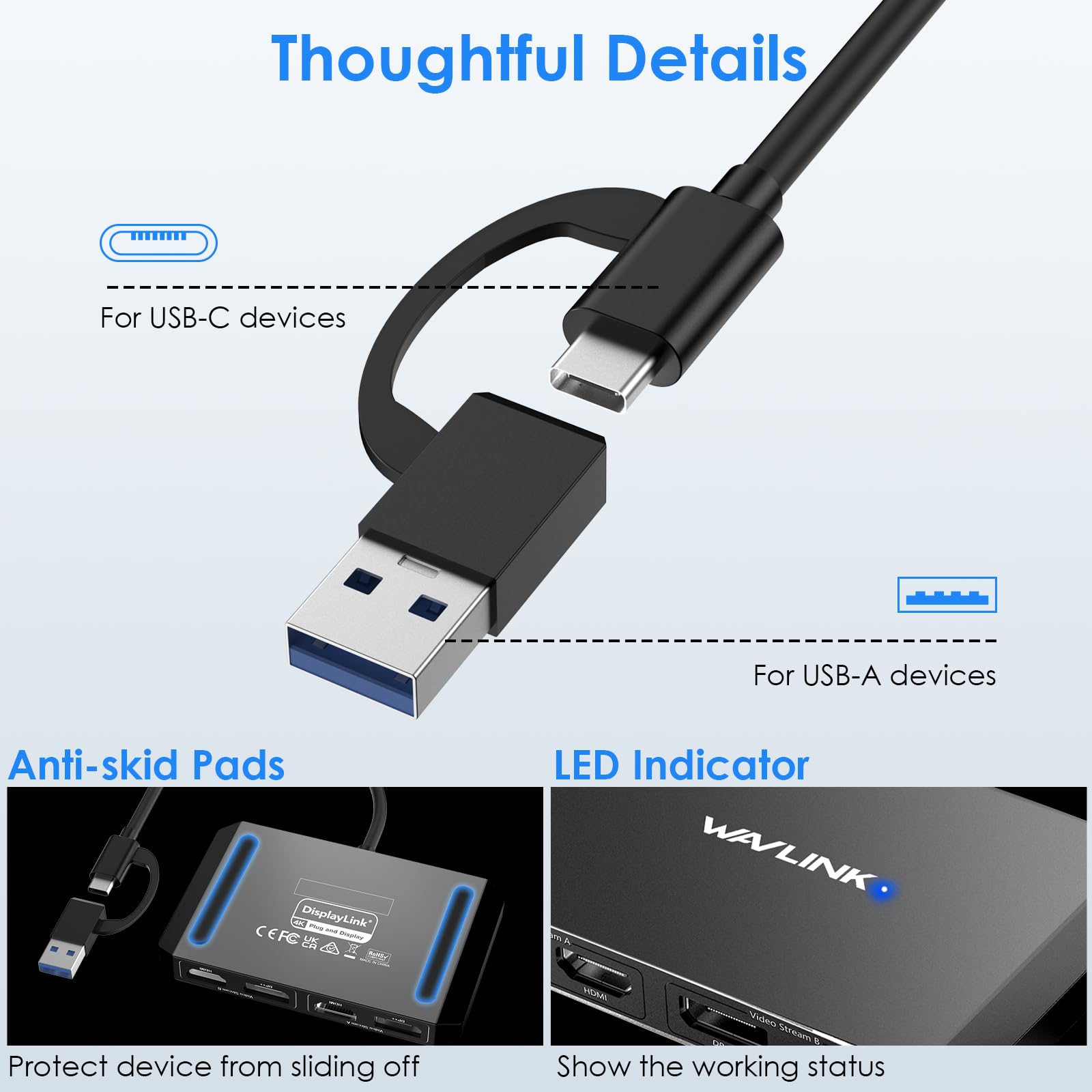 WAVLINK USB 3.0 to DisplayPort & HDMI Adapter, 4K Dual Monitor Hub for Windows & Mac - Compatible with Dell, HP, Surface, Lenovo - Ideal for Home Office, Gaming & Multi-Screen Workstations