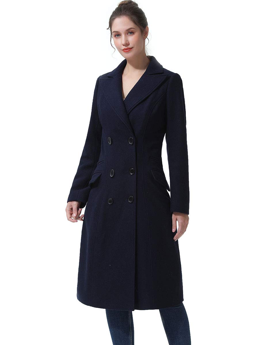 BGSD Women's Bri Wool Blend Double Breasted Long Pea Coat - Plus Size & Petite Options | Warm Winter Outerwear for Walking, Commuting & Office Wear