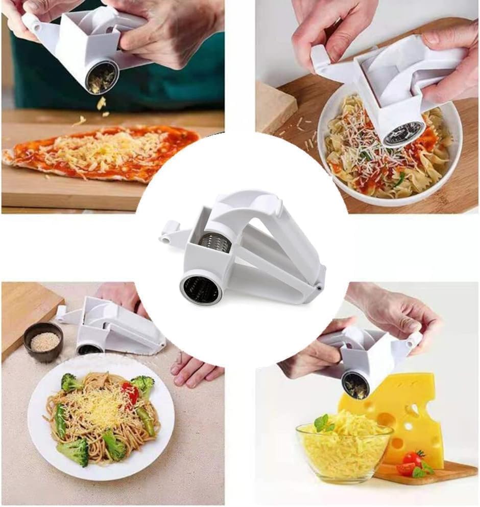 3-in-1 Rotary Cheese Grater - Hand Crank Cheese Shredder for Hard Cheese, Chocolate & Nuts - Olive Garden Style Handheld Grater with Ergonomic Handle - Perfect for Italian Cooking, Baking & Garnishing Dishes