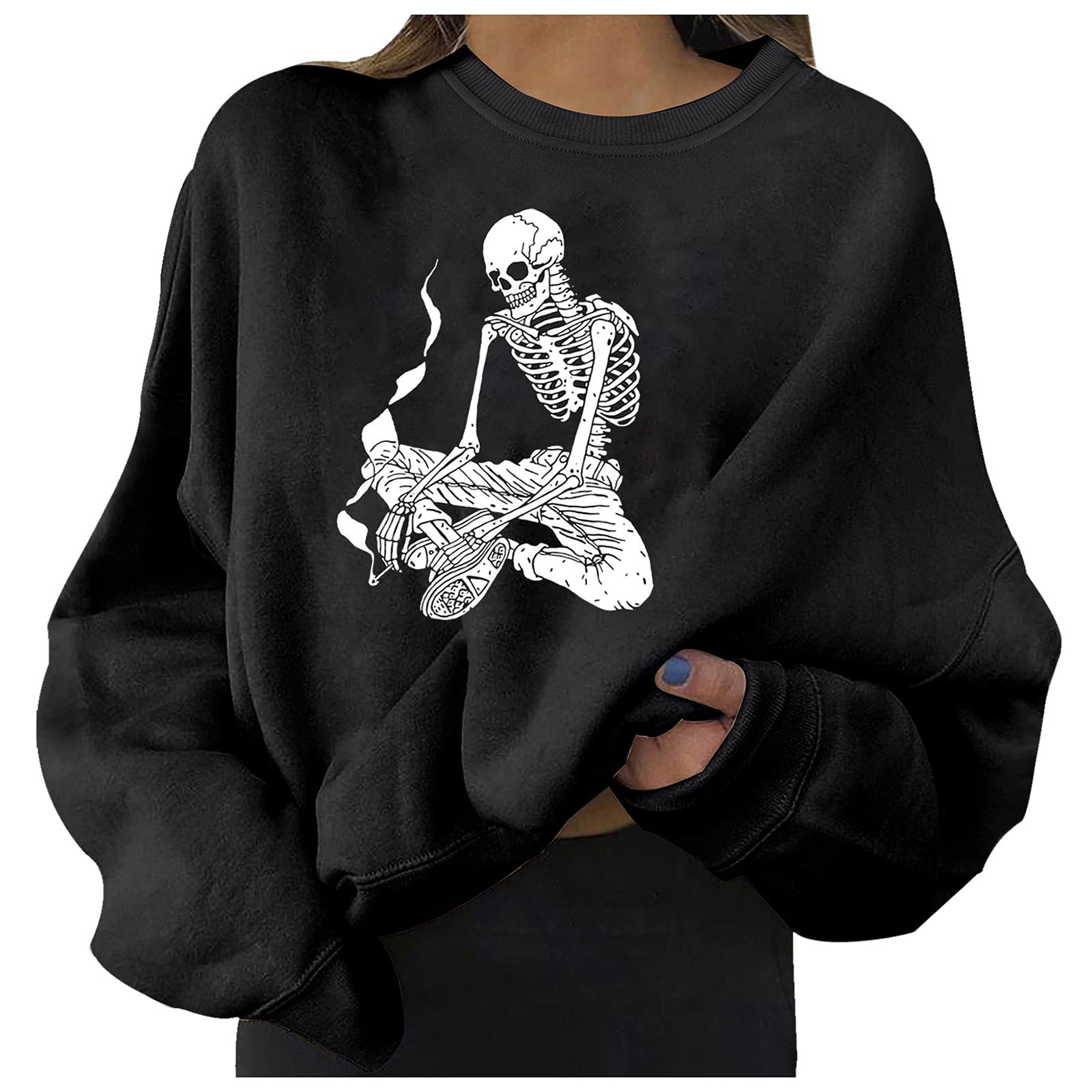 Women's Printed Long Sleeve Halloween Sweatshirt - Fashion Rayon Casual Top for Ladies | Perfect for Halloween Parties, Fall Outfits & Cozy Everyday Wear