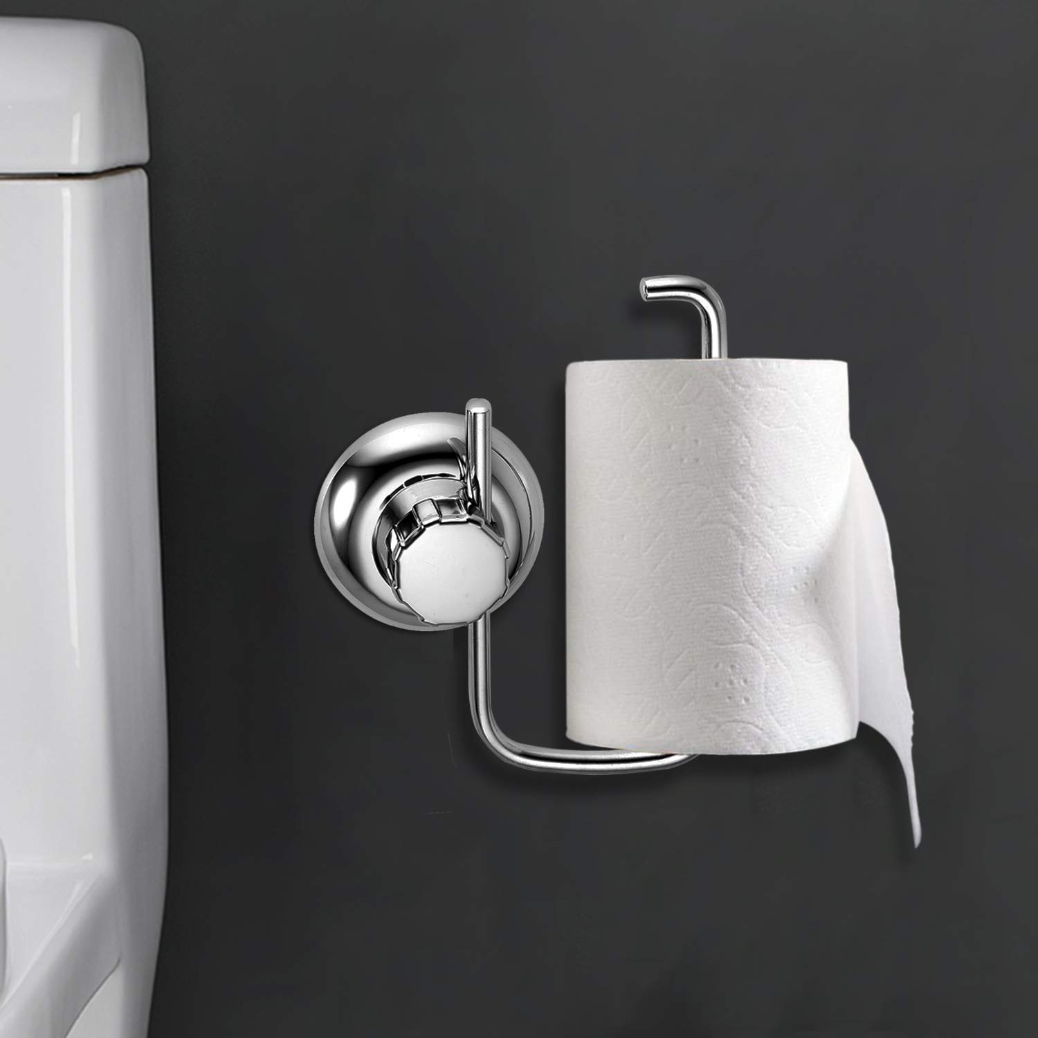 Stainless Steel Toilet Paper Holder - No Drilling, Suction Cup - Bathroom & Kitchen Towel Hanger for Home Use
