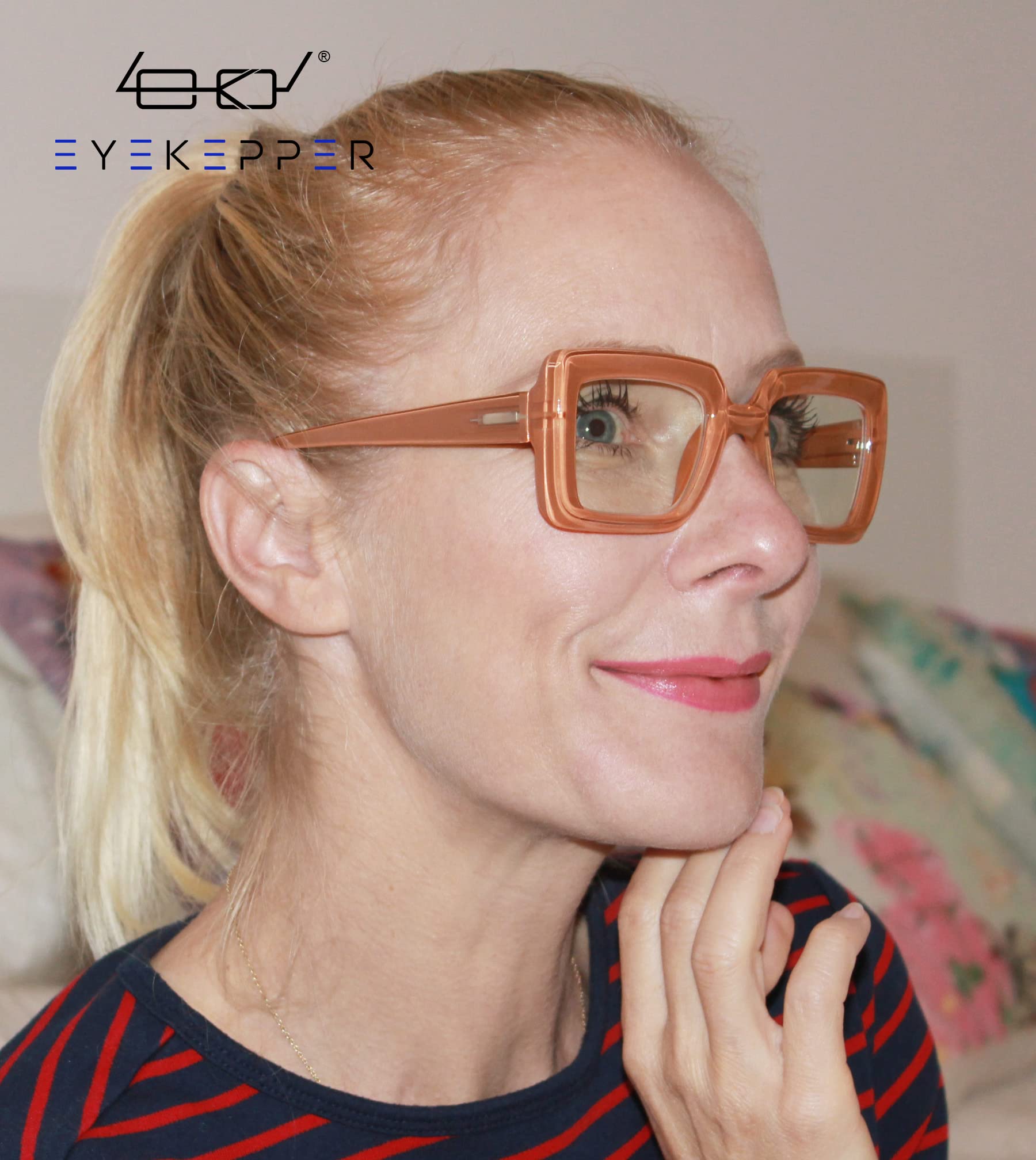 Eyekepper 4-Pack Blue Light Blocking Reading Glasses for Women, +0.75 Strength, Square Computer Glasses for Screen Time & Digital Eye Strain Relief - Perfect for Office Work, Gaming, and Online Reading