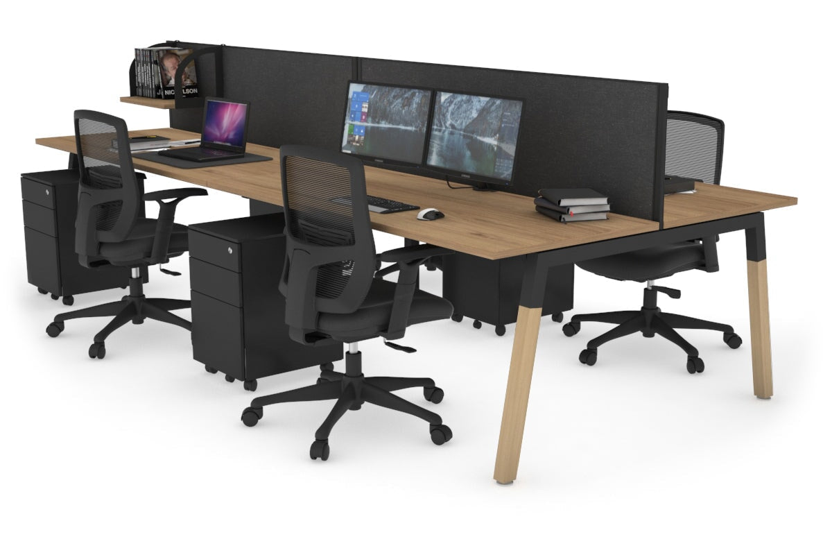 Quadro A Legs 4-Person Office Workstation with Wood Legs & Cross Beam [1800L x 700W] - Perfect for Collaborative Workspaces, Home Offices, and Modern Work Environments