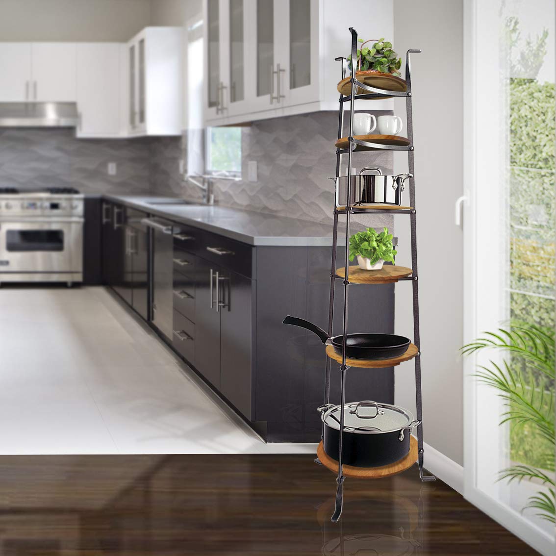 Enclume 6-Tier Cookware Stand - Free Standing Pot Rack Organizer - Hammered Steel Kitchen Storage (Unassembled) - Perfect for Small Kitchens & Apartment Cooking Spaces